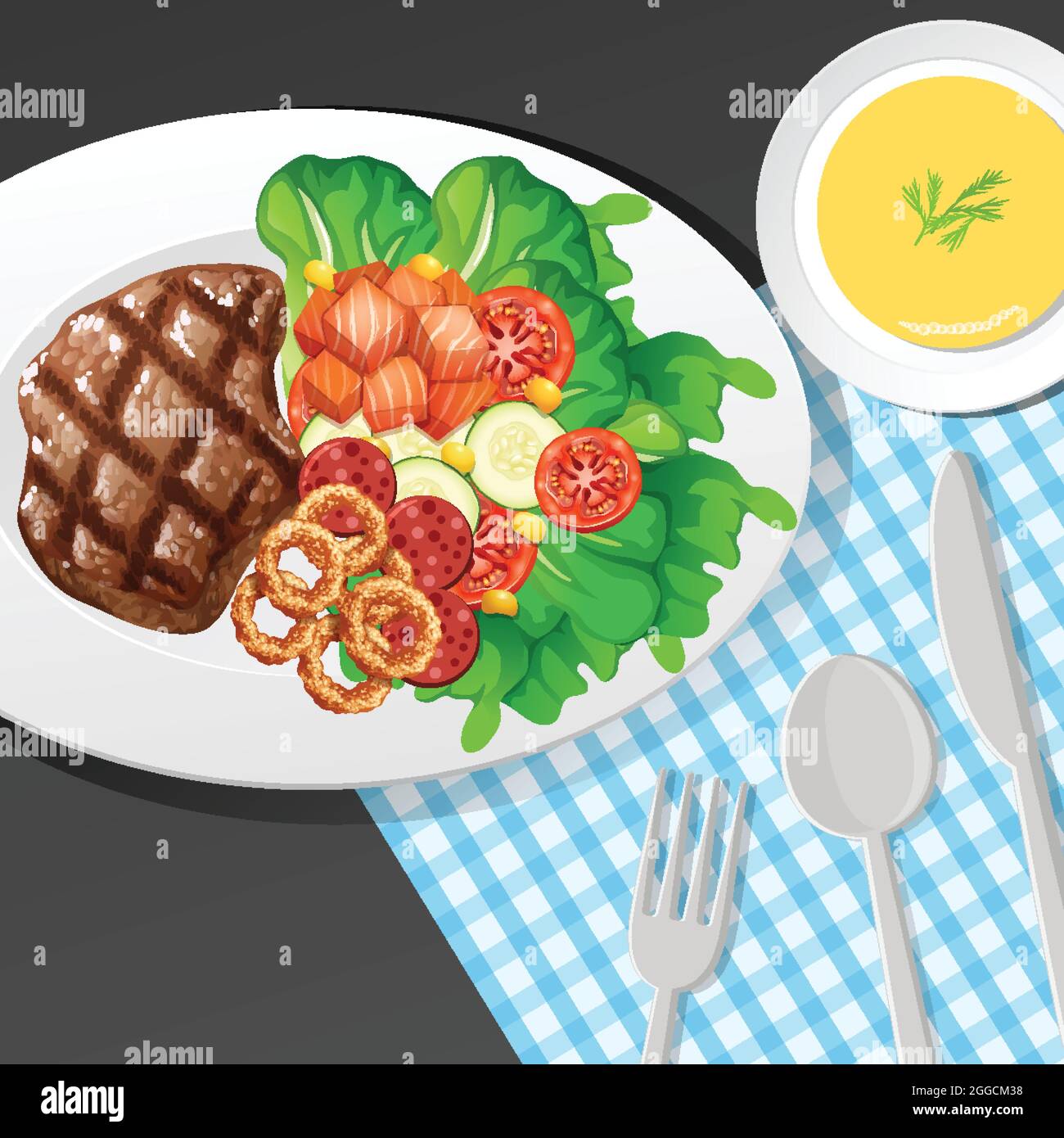 Healthy breakfast set on the table illustration Stock Vector Image ...