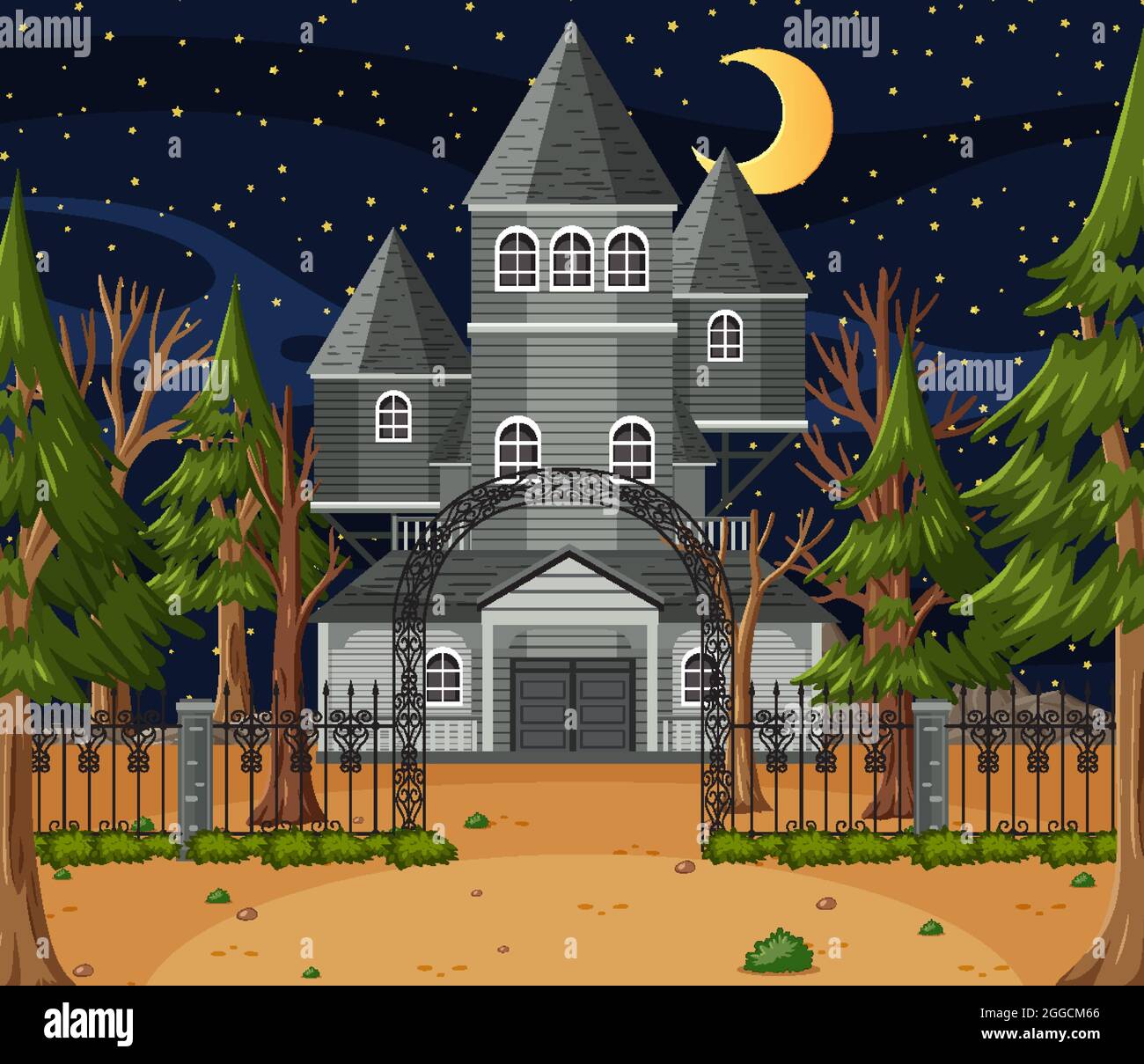 Haunted halloween mansion at night illustration Stock Vector Image ...