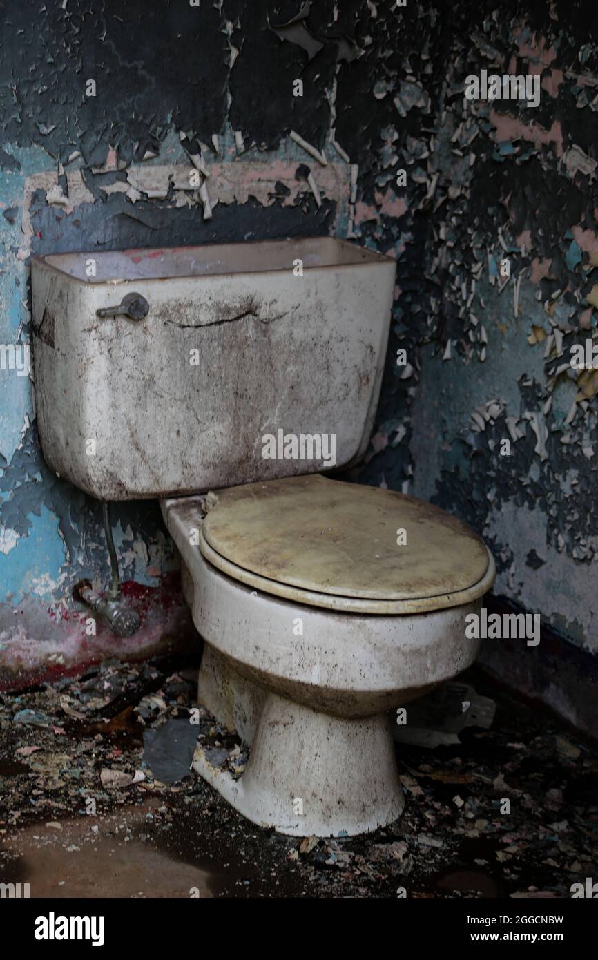 The interior of an abandoned bathroom. Stock Photo