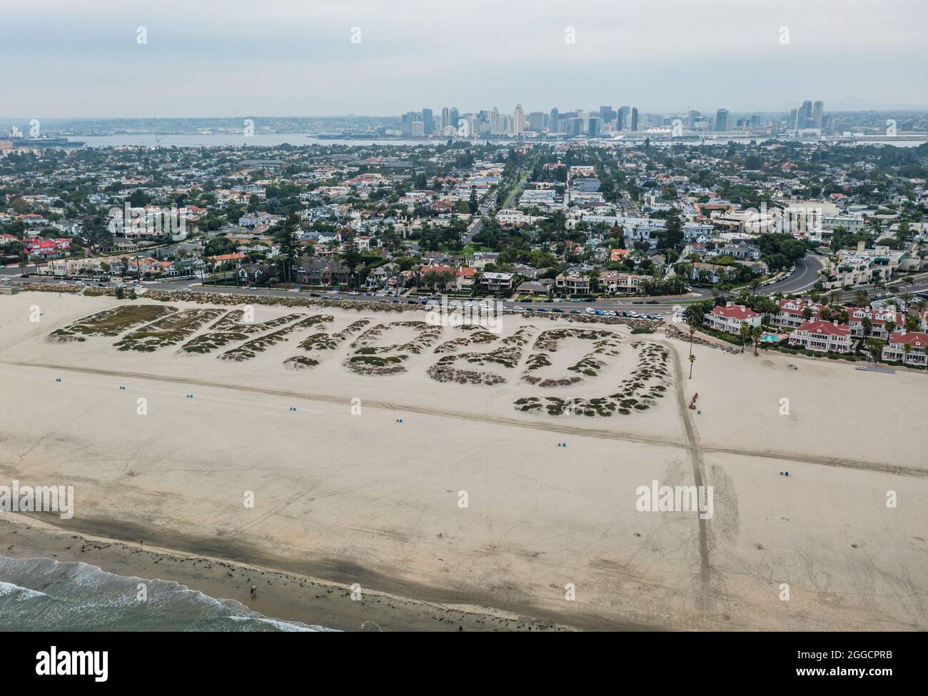 Aerial photo of large letters spelling Coronado Stock Photo
