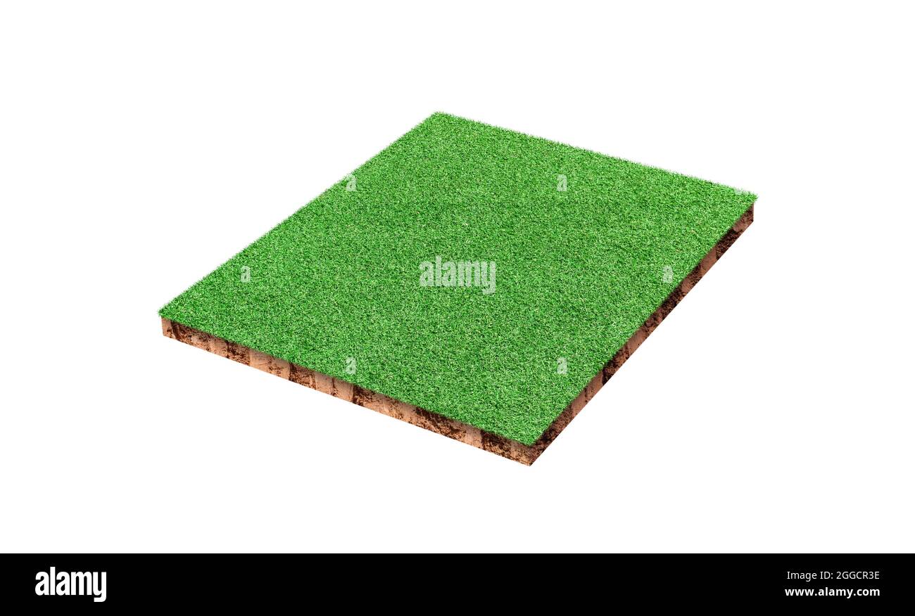 Soil cubic geology cross section with green grass field isolated on ...