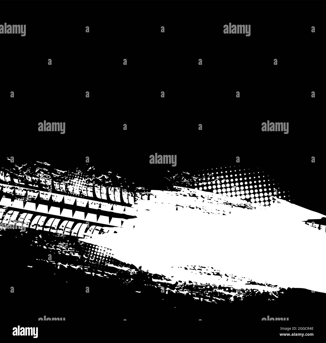 Grunge offroad tire tracks vector background with dirty car wheel tyre prints. Rubber tread