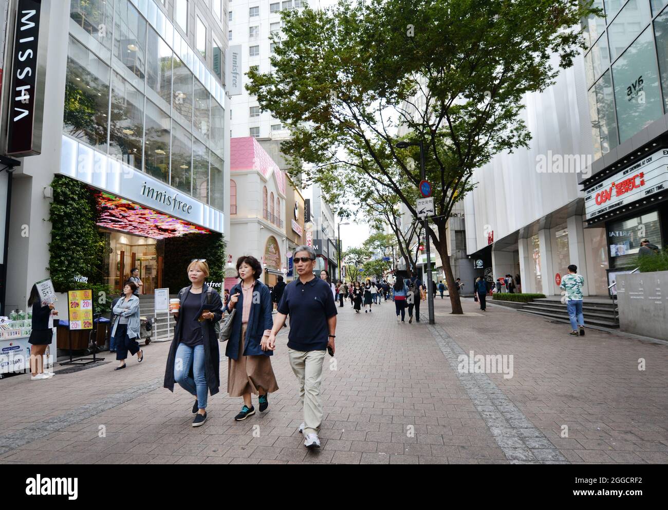 The vibrant Myeongdong shopping district in Seoul, South Korea. Stock Photo