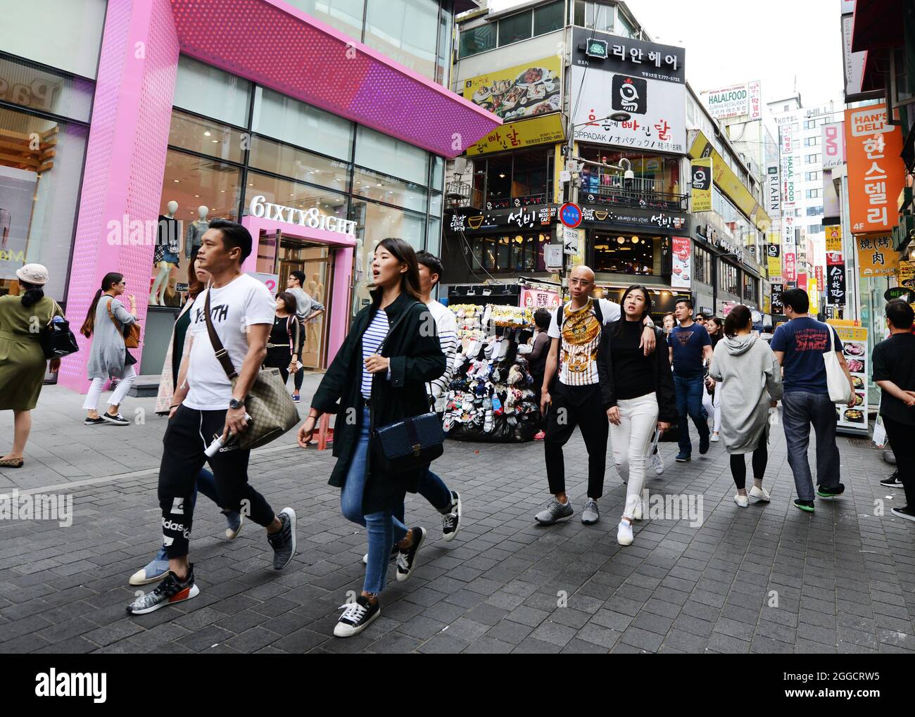 The vibrant Myeongdong shopping district in Seoul, South Korea. Stock Photo