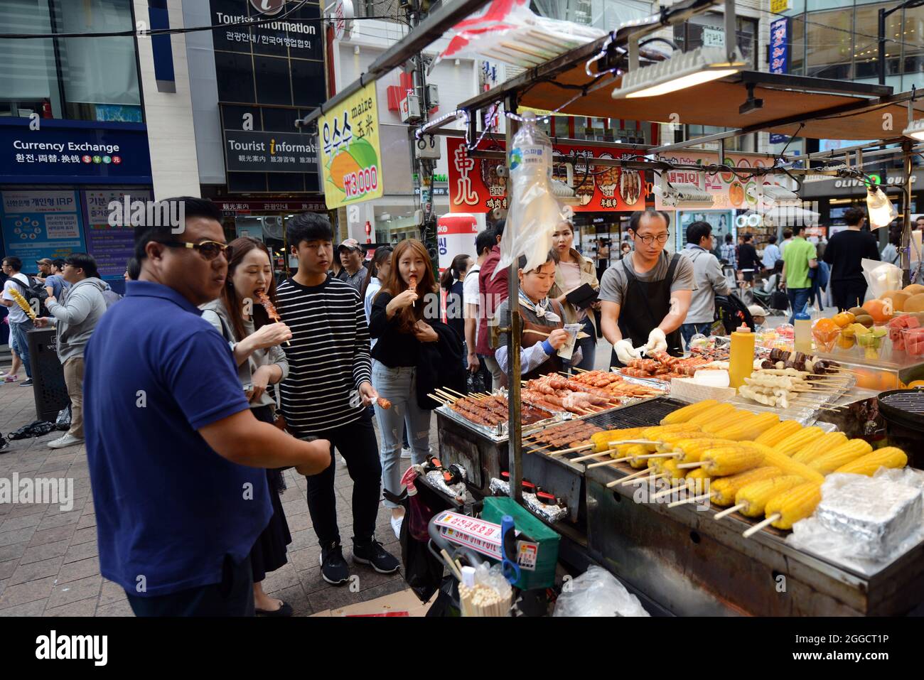 Street Food Vendors At The Popular Shopping District Of Myeongdong