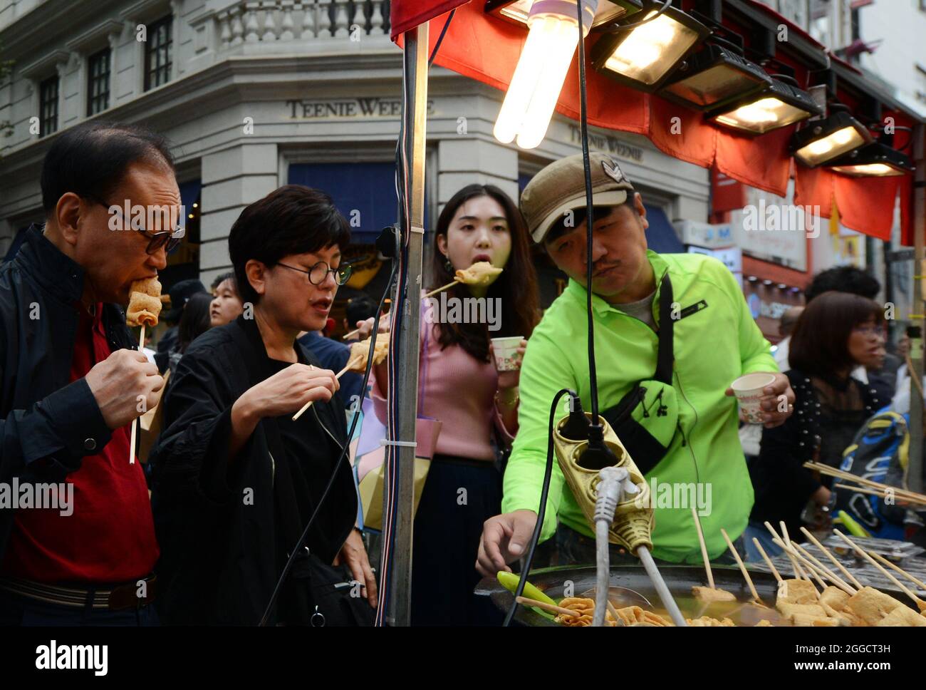 Street food vendors at the popular shopping district of Myeongdong