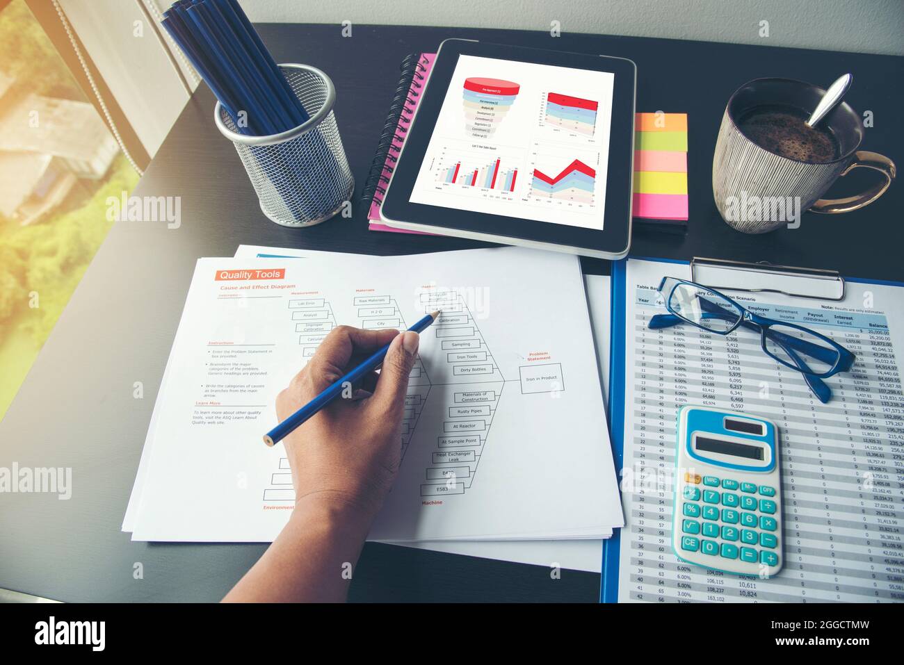 Excel graph with Spreadsheet Document showing Information Financial Startup Concept. Financial Planning making Accounting Database Report. Graphs and Stock Photo