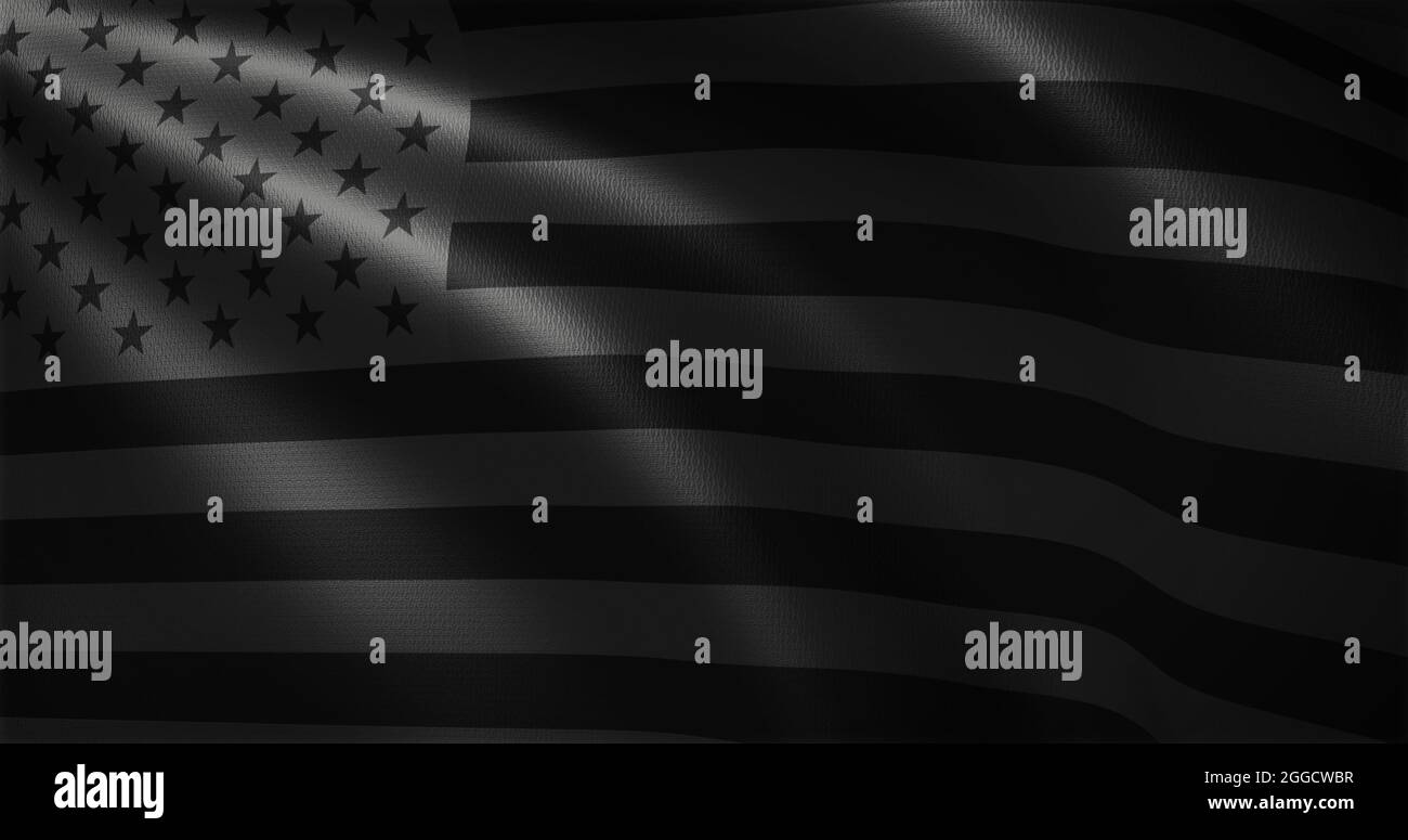 All black American Flag, All black USA flag with waving folds, close up
