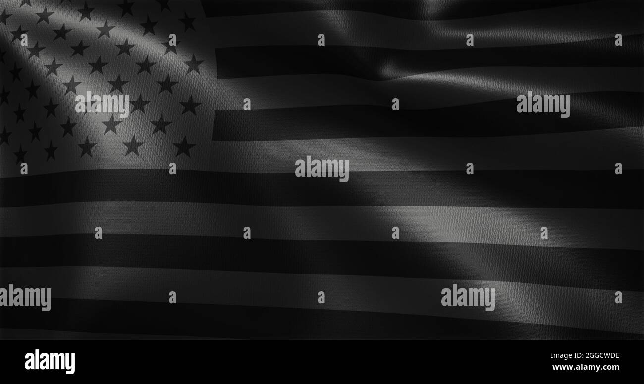 All black American Flag, All black USA flag with waving folds, close up