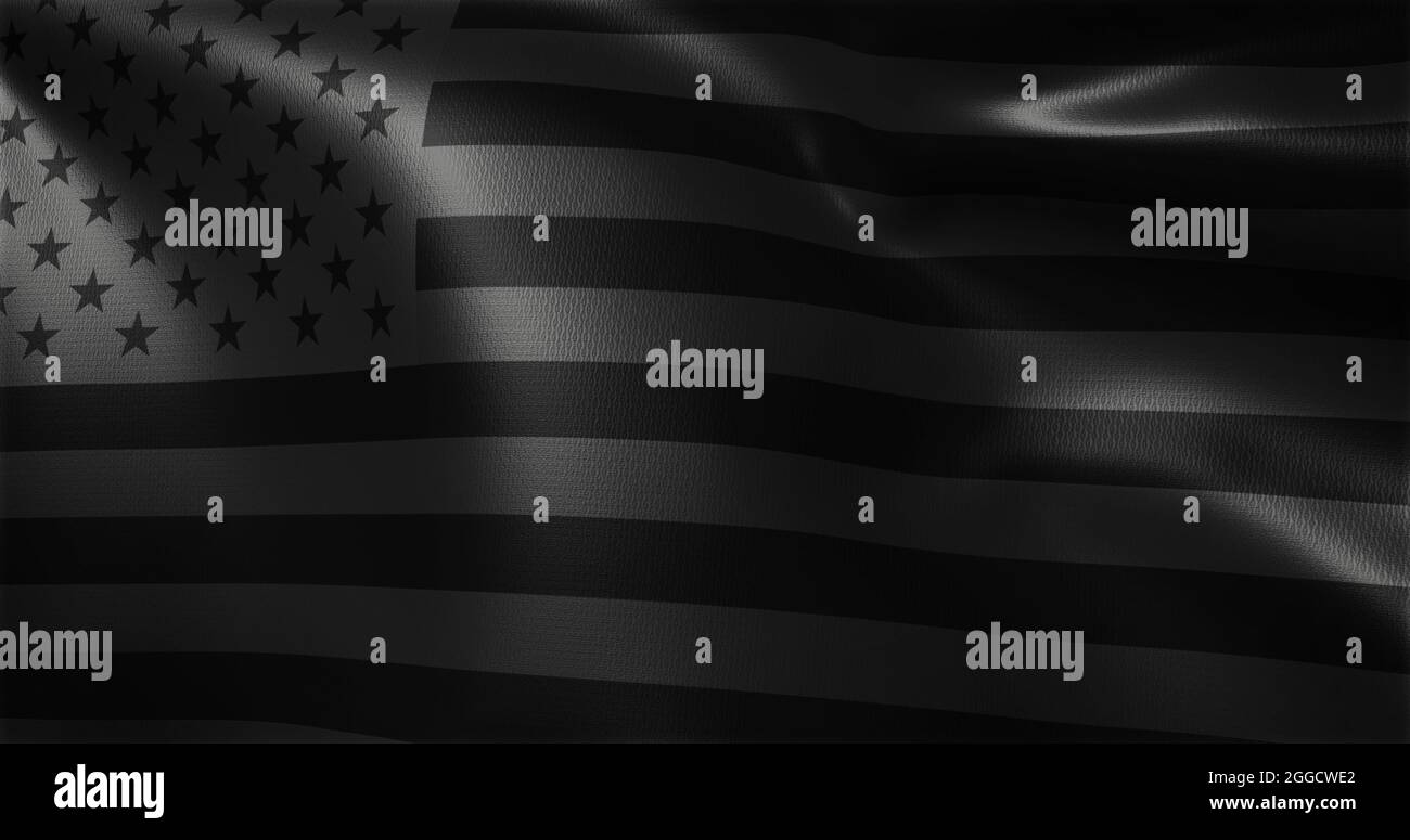 All black American Flag, All black USA flag with waving folds, close up