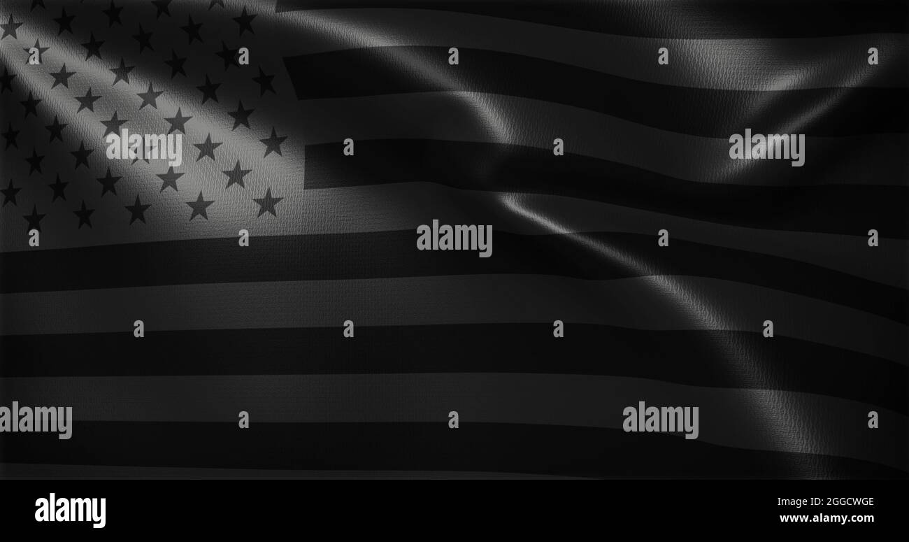 All black American Flag, All black USA flag with waving folds, close up
