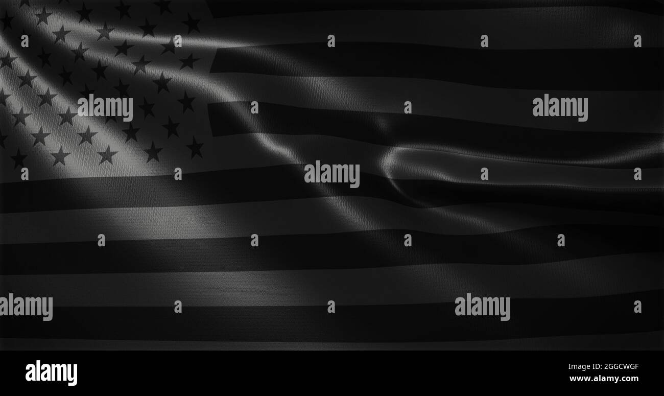 All black American Flag, All black USA flag with waving folds, close up