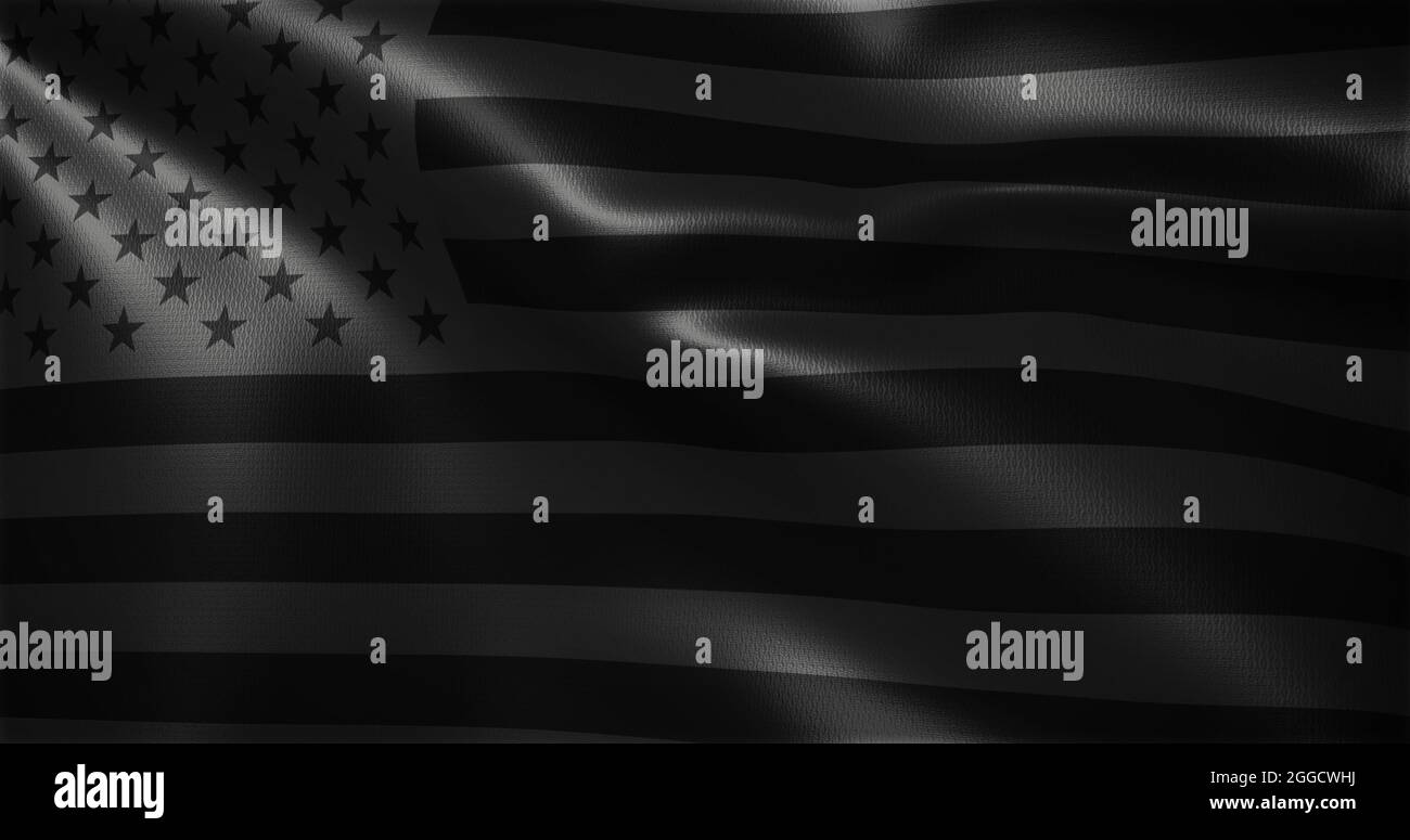 All black American Flag, All black USA flag with waving folds, close up