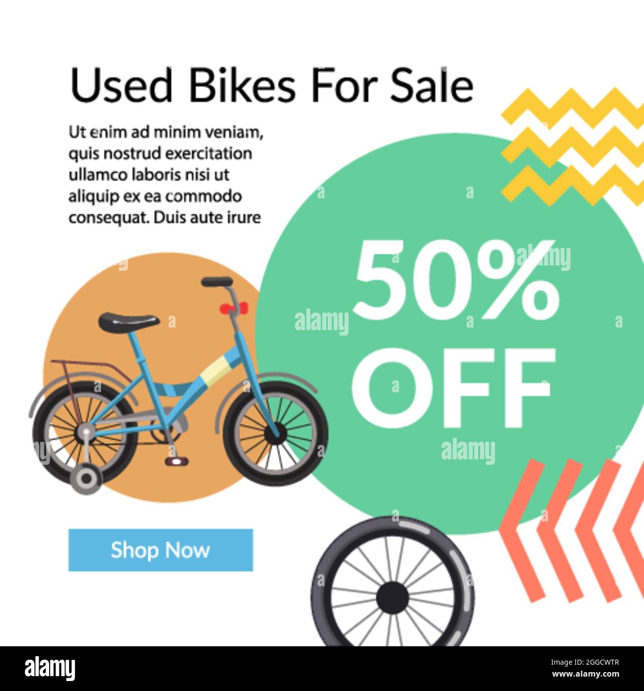 Used bikes for sale, 50 percent off price in shop Stock Vector Image and Art 