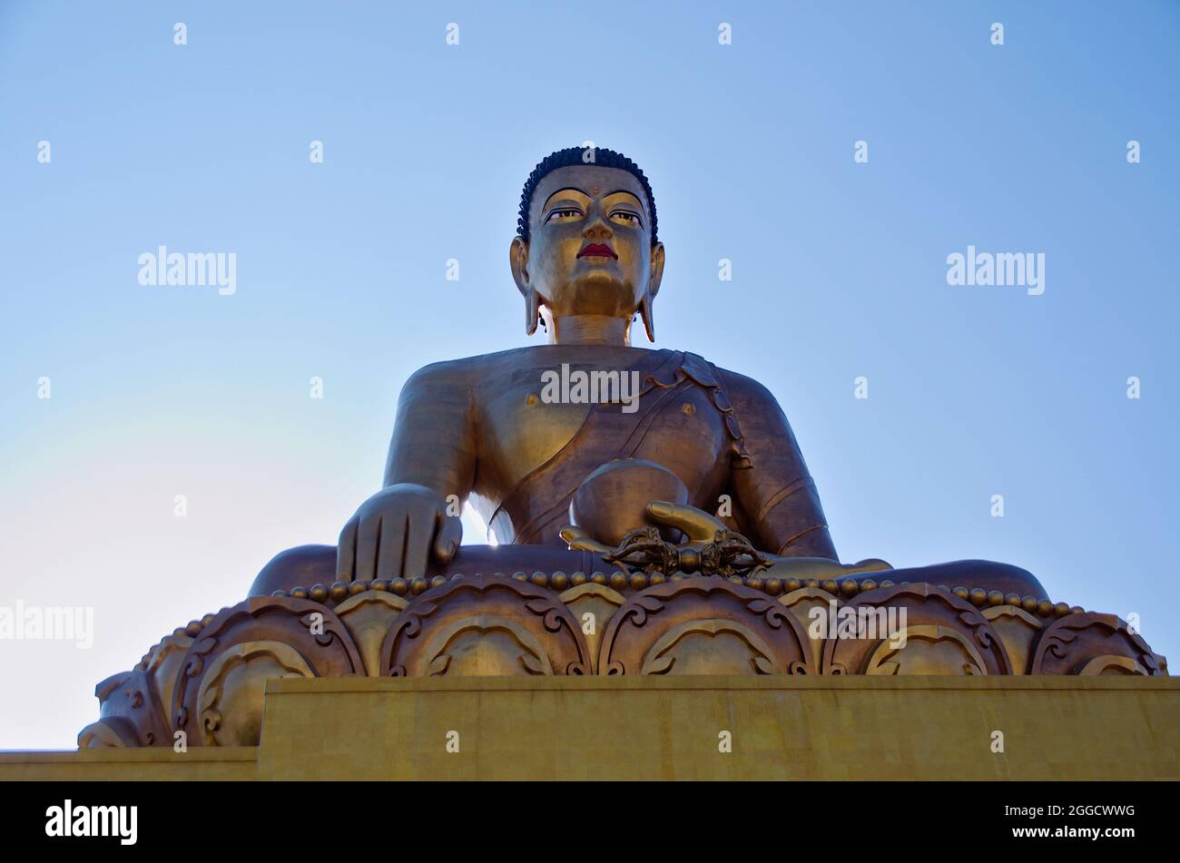 Front view of the Great Buddha Dordenma statue of Shakyamuni Buddha, taken from the base of the pedestal, Kuensel Phodrang, Thimphu, Bhutan Stock Photo