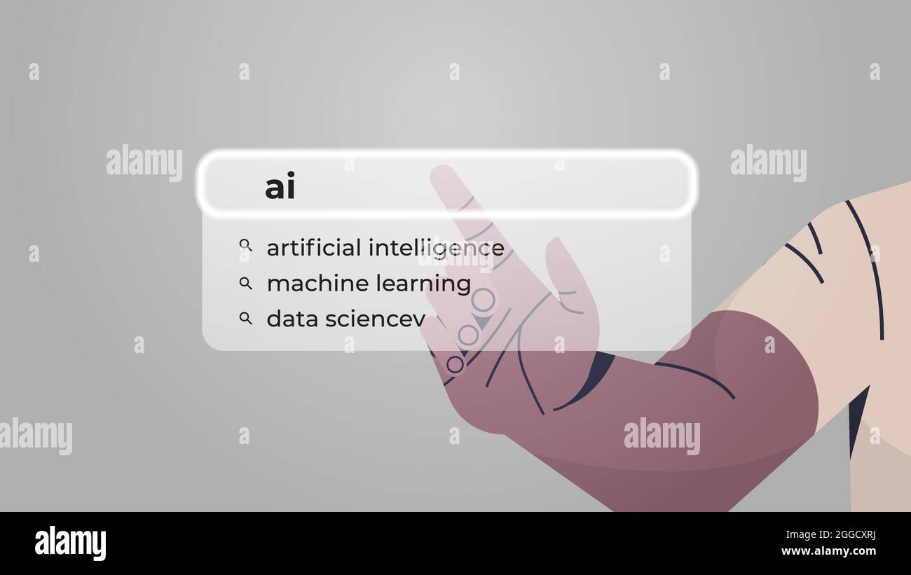 human hand choosing ai in search bar on virtual screen artificial ...