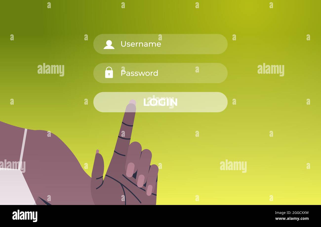 human hand pressing login button on virtual screen authorization