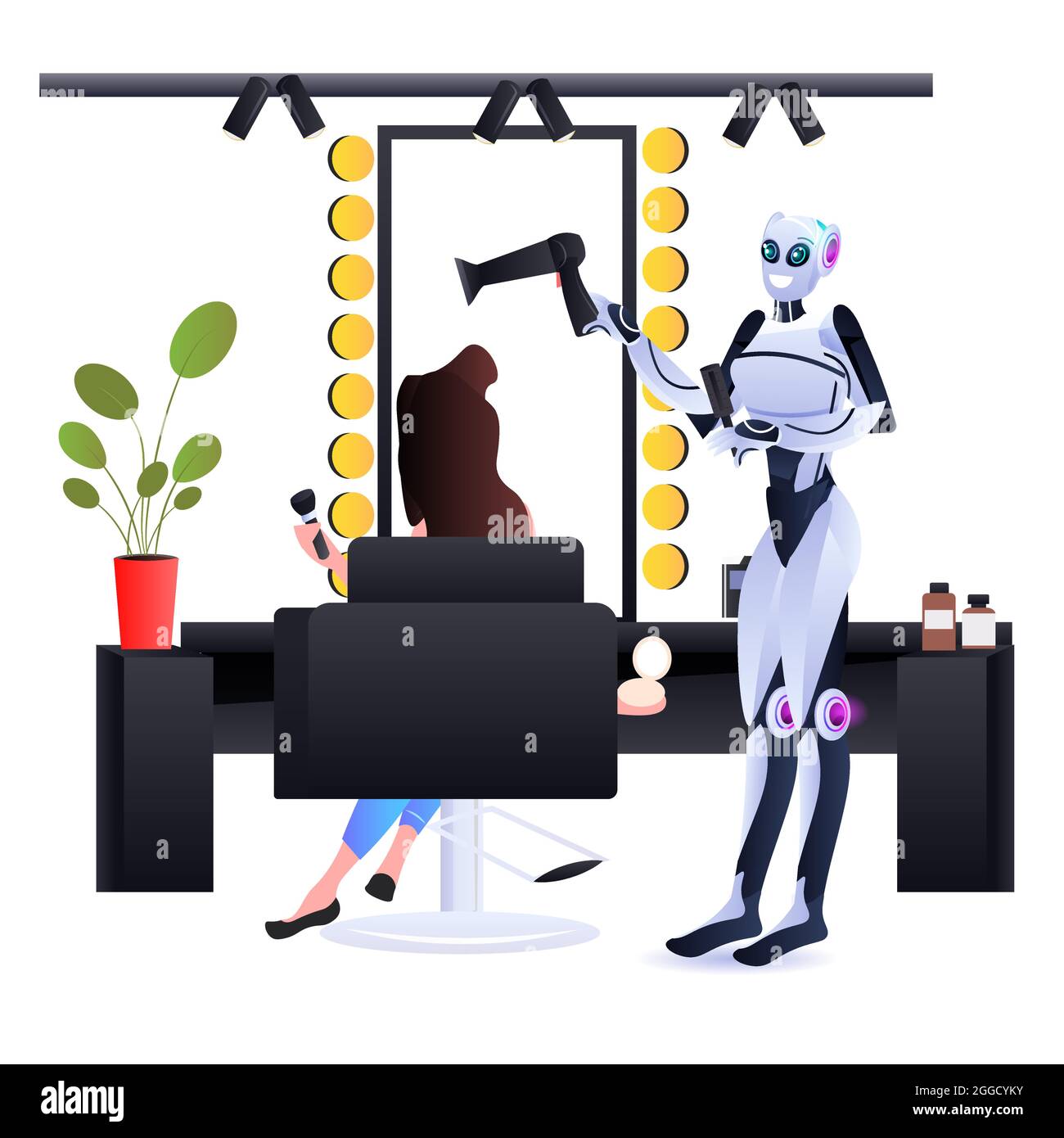 robot hairdresser making hair style to woman client in beauty salon artificial technology concept Stock Vector Image & Art Alamy
