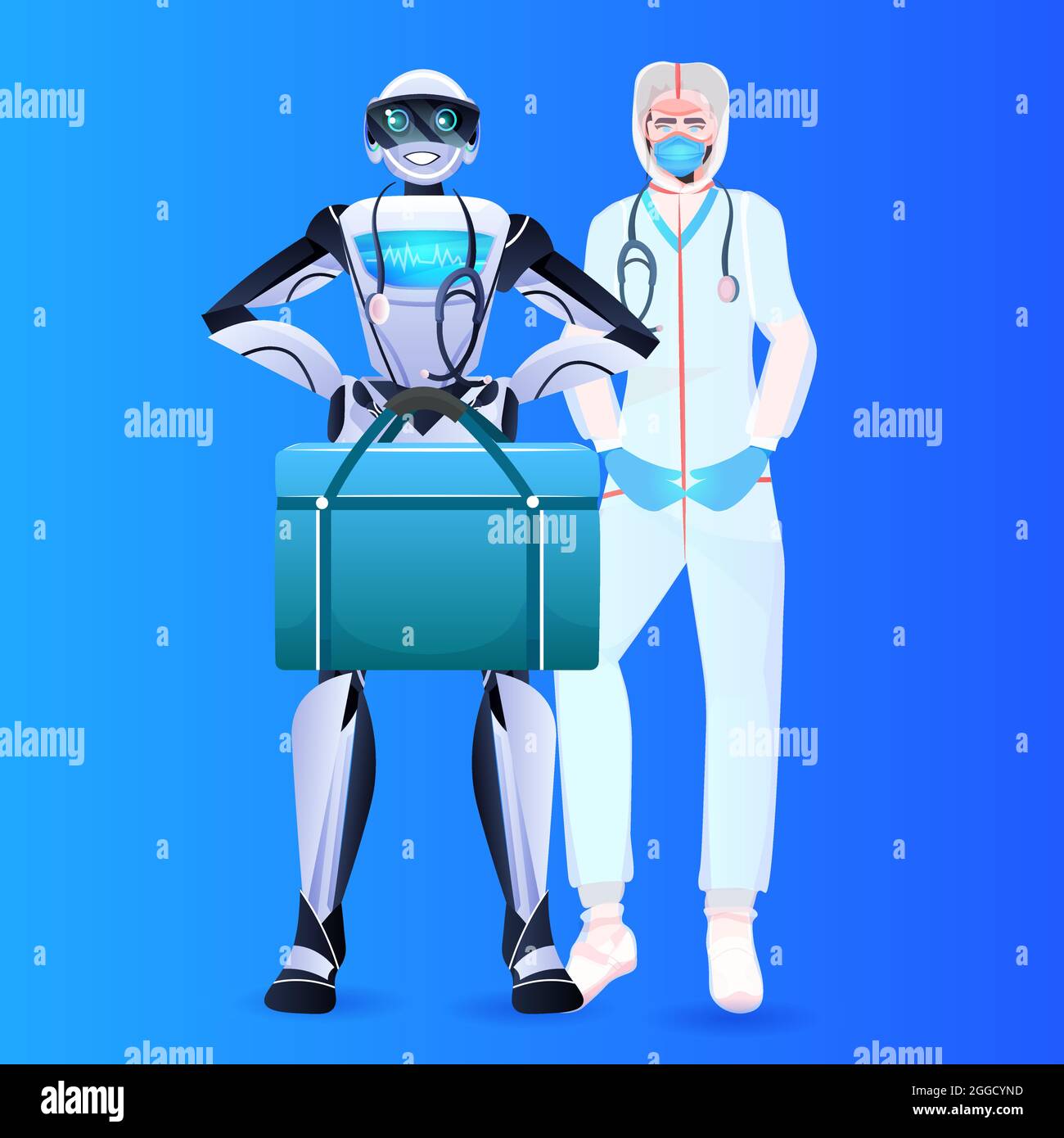 robot doctor with scientist in protective suit standing together artificial  intelligence concept Stock Vector Image & Art - Alamy