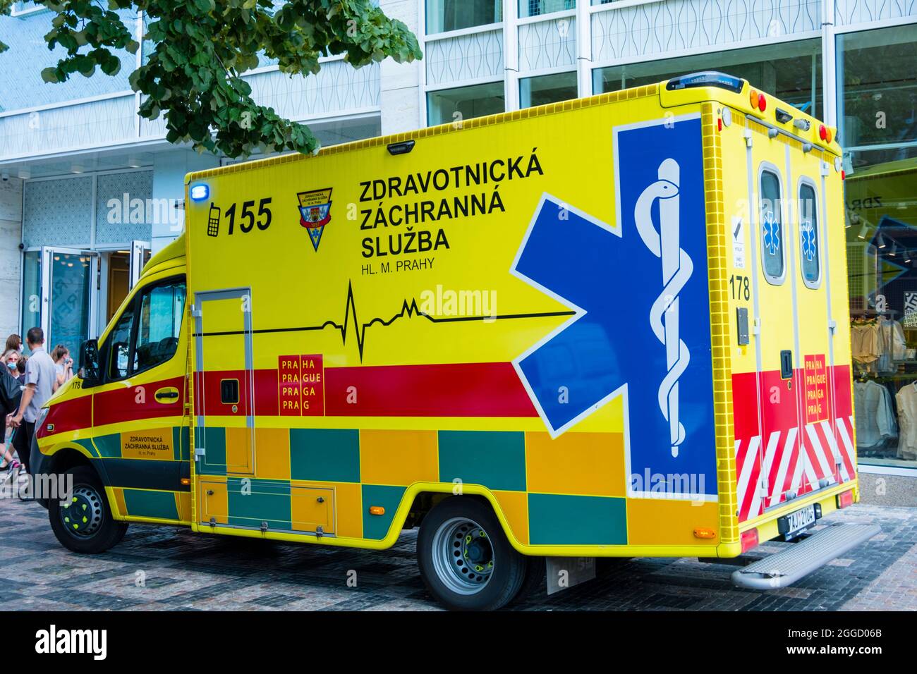 Ambulance, Vaclavske namesti, Prague, Czech Republic Stock Photo
