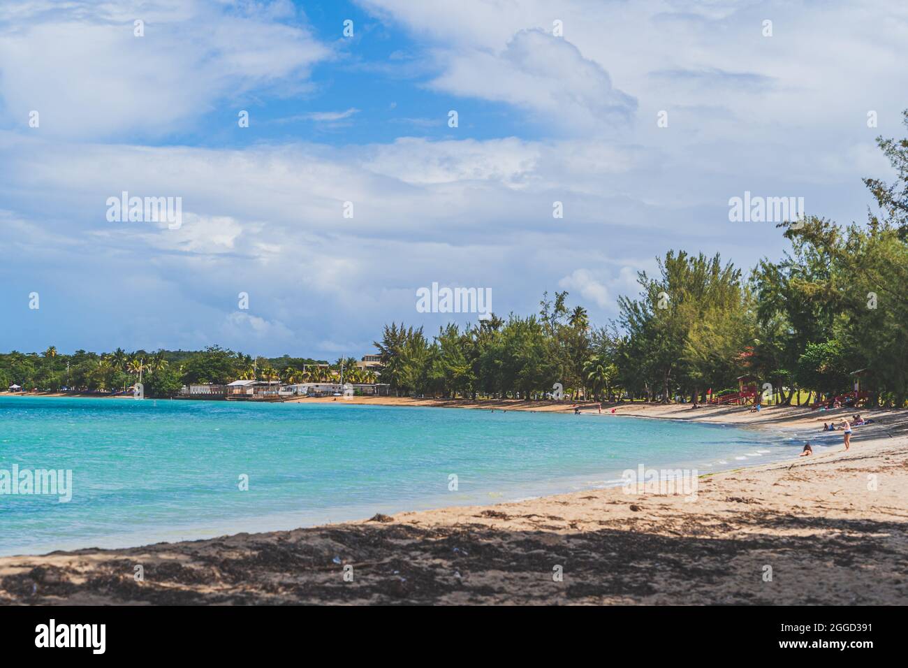 Seven Sea beach in tropical Fajardo Puerto Rico and white puffy clouds Stock Photo