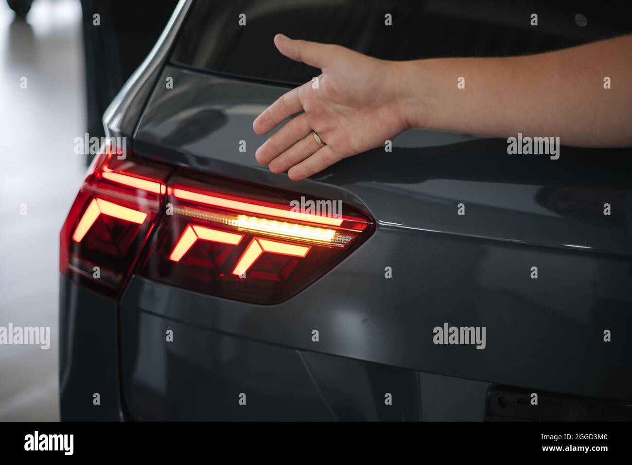 Closeup of different elements car exterior design. Back view of car