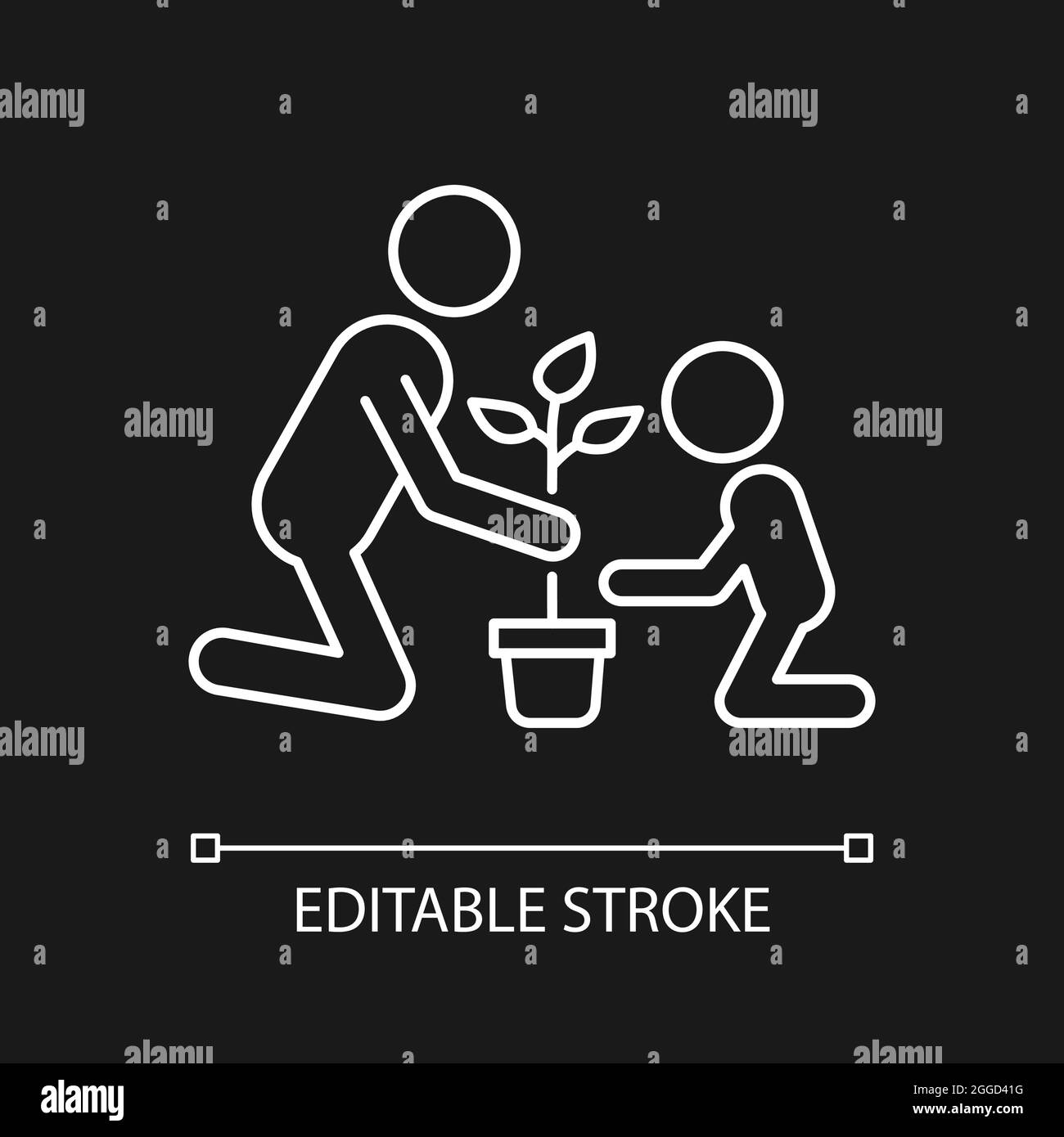 Planting flower with kid white linear icon for dark theme Stock Vector ...
