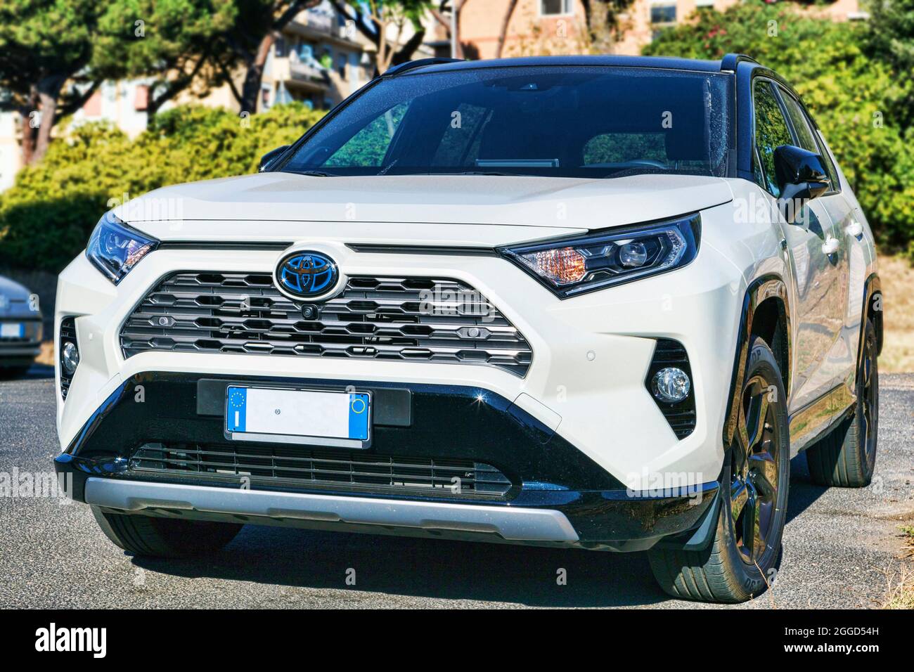 Beautiful car body design white suv car model Toyota Rav4 Hybrid produced  by Japanese Toyota Motor Corporation automotive industry,Rome,Italy -  August Stock Photo - Alamy