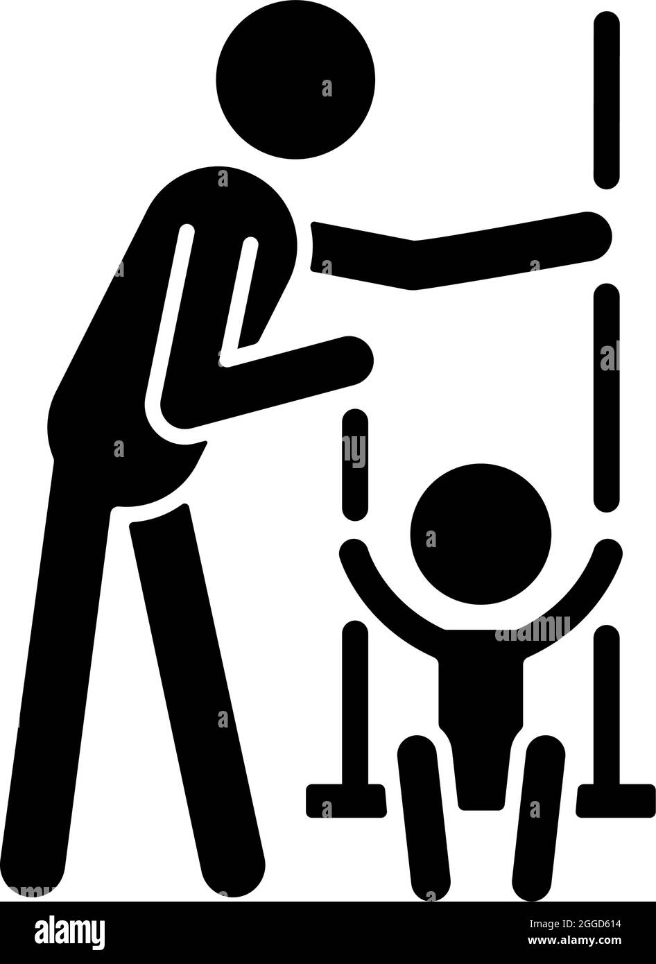 Playing on swings black glyph icon Stock Vector