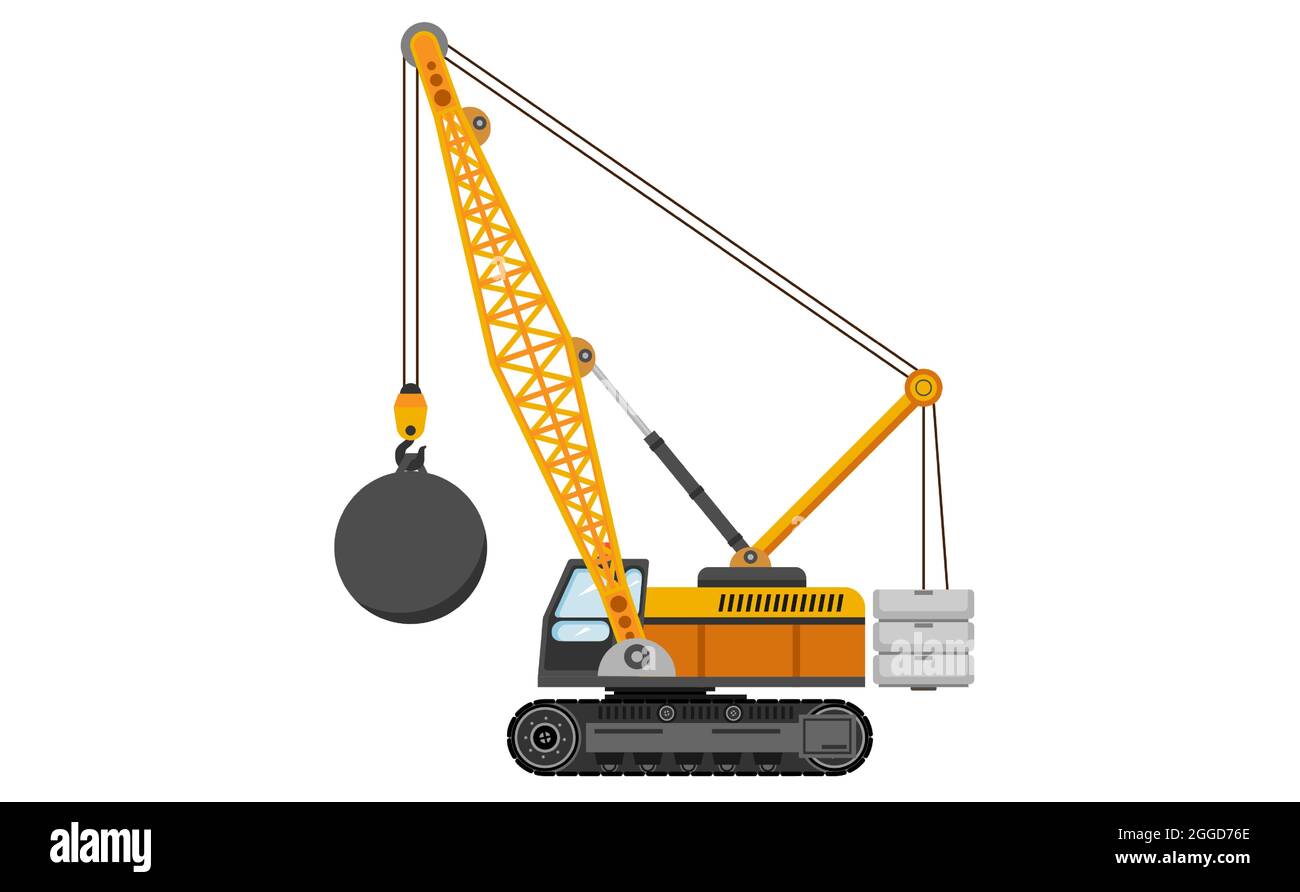 Wrecking ball crane, heavy machinery vector illustration Stock Vector