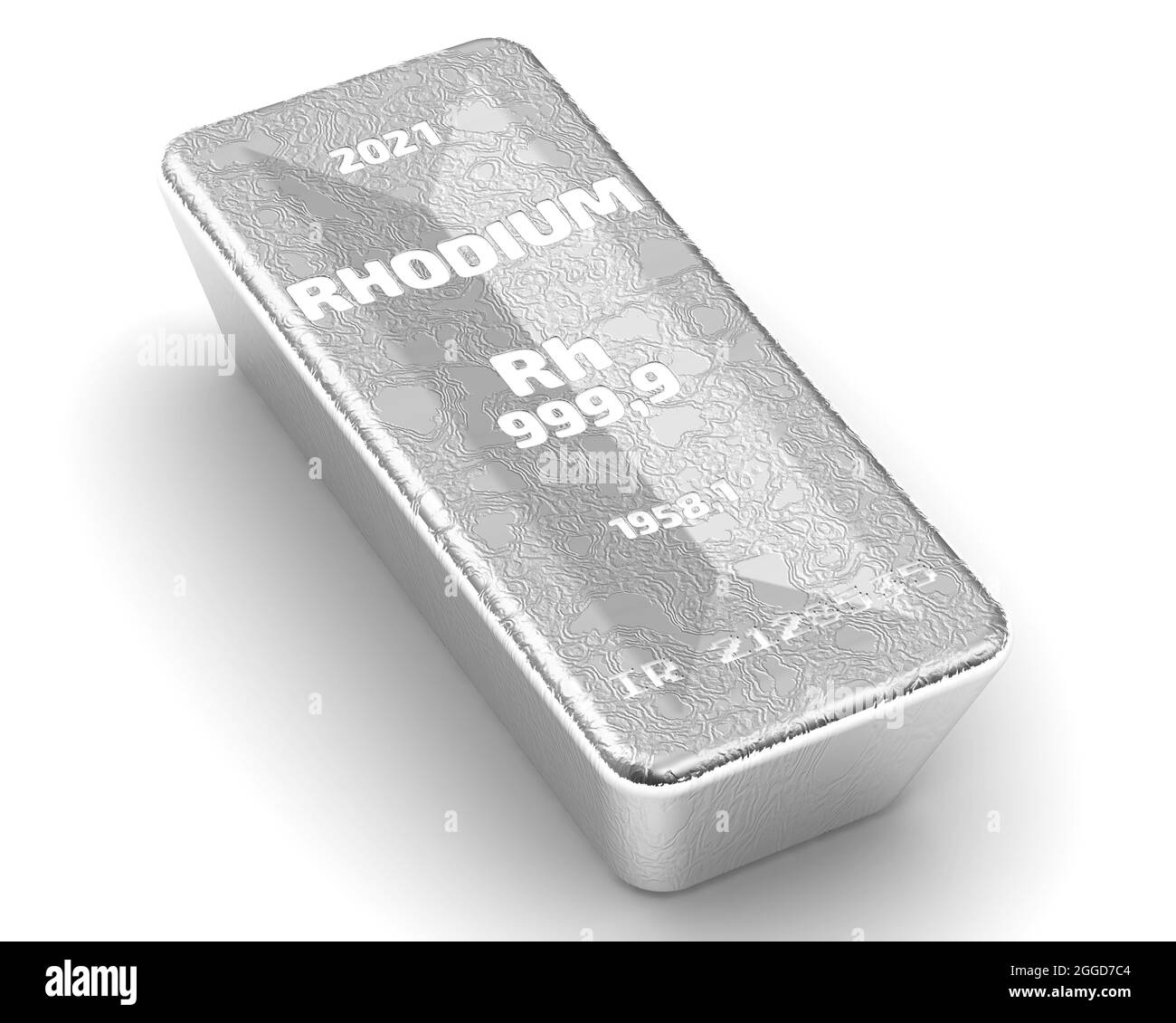 The highest standard rhodium bar. One ingot of 999.9 Fine Rhodium bar on white background. 3D illustration Stock Photo