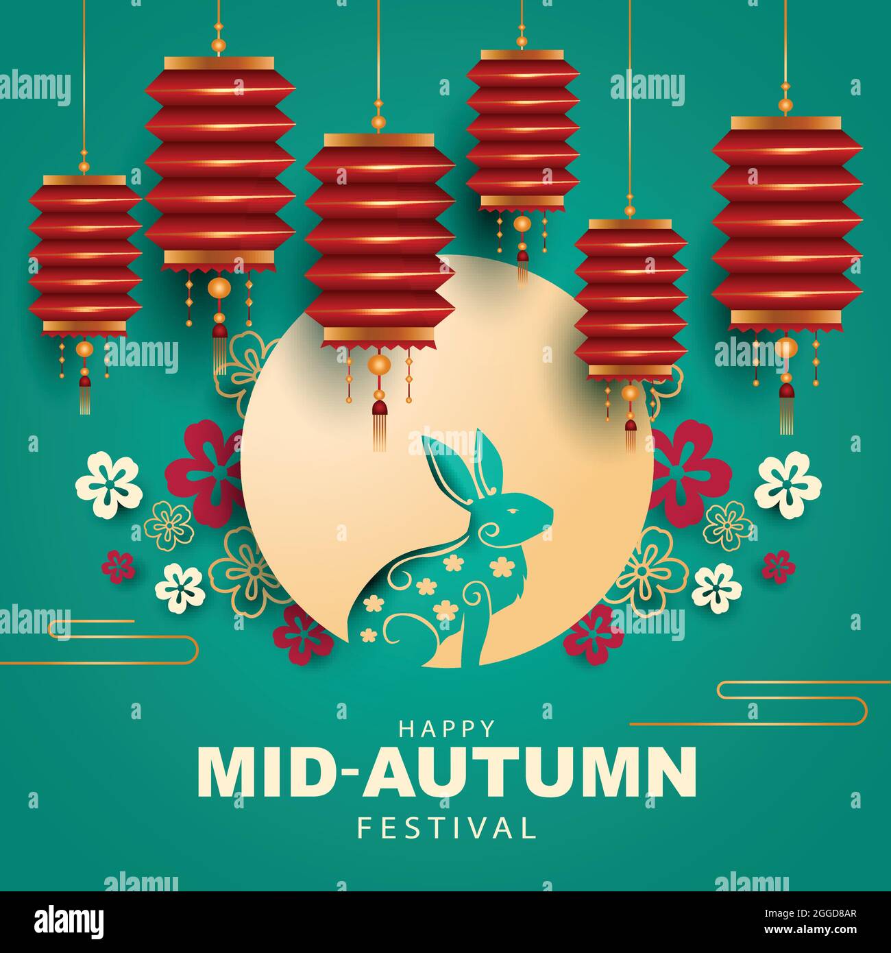 happy Mid Autumn Festival Greeting illustration in traditional Chinese