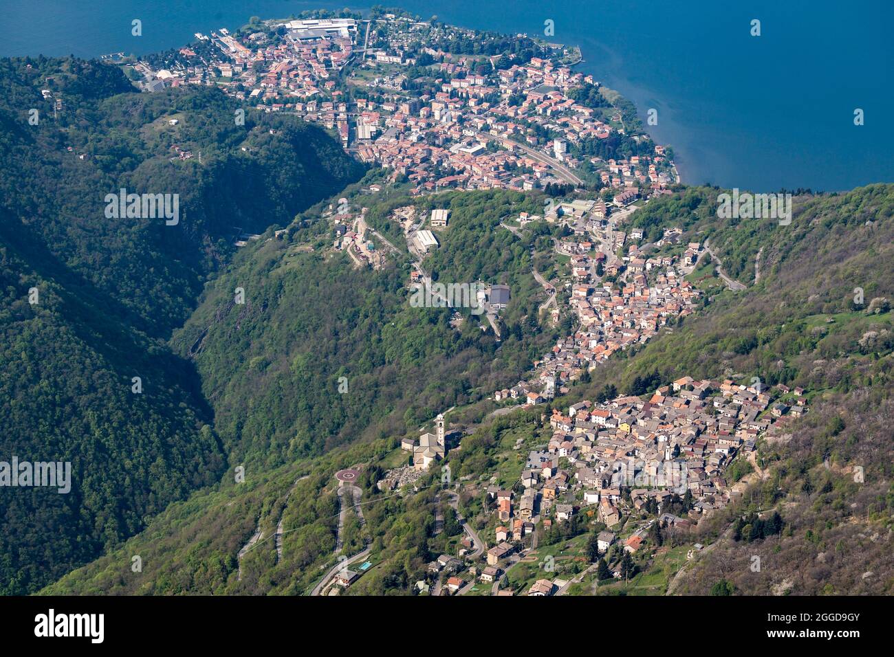Aerial view, Legnoncino village, Lake Como, Alps, Lombardy, Italy, Europe Stock Photo