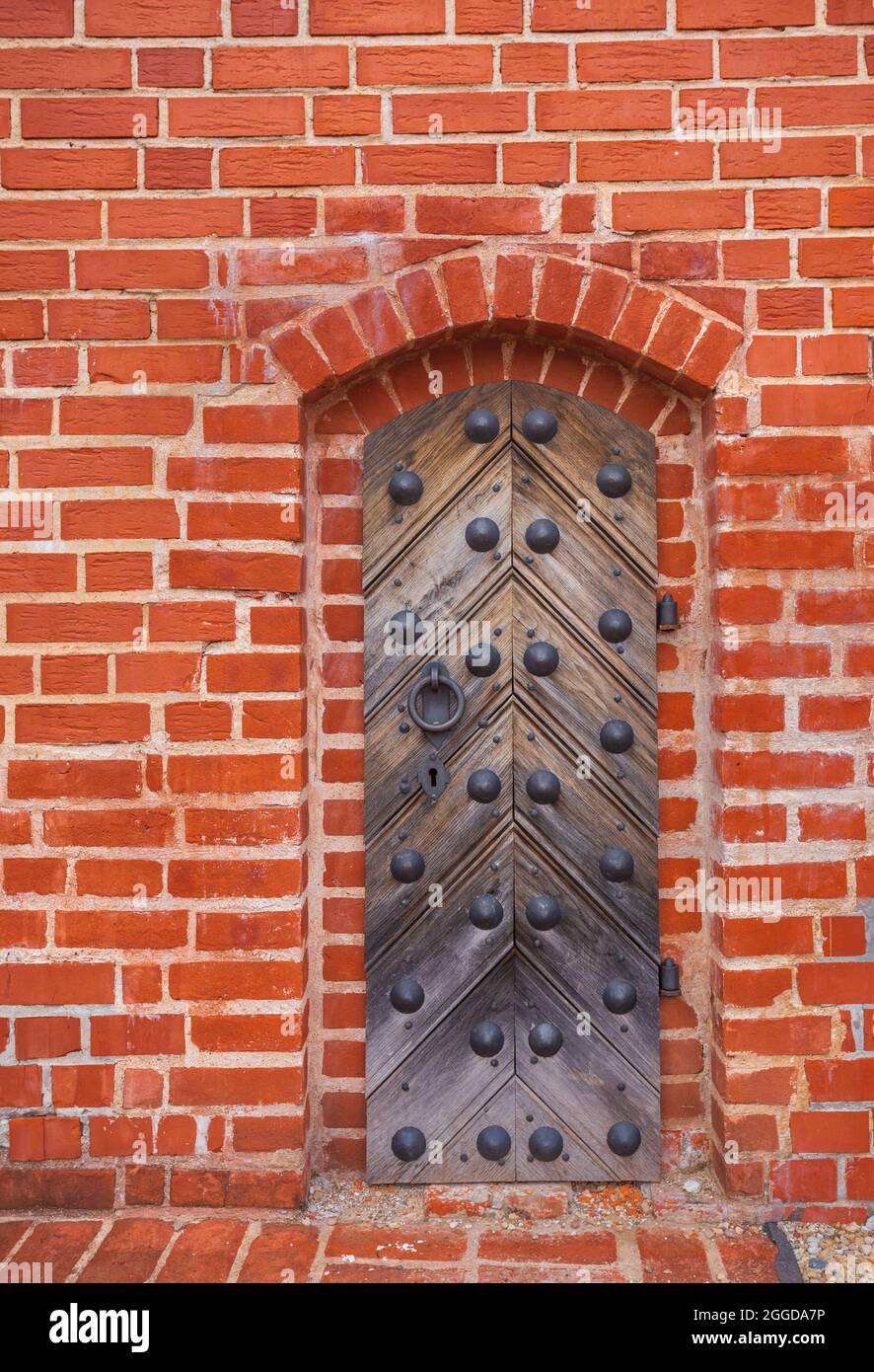 Old door on a wooden door in the castle Stock Photo