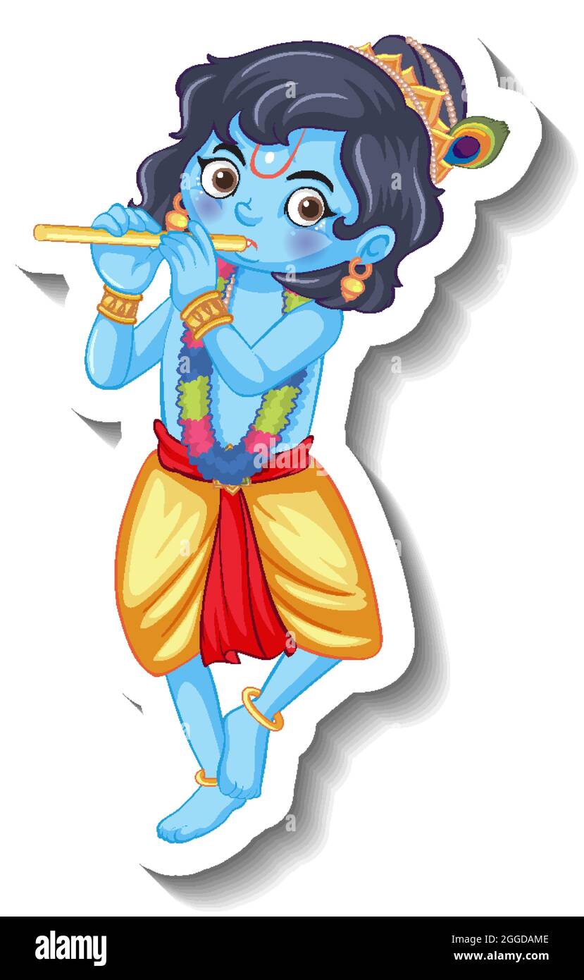 Lord Krishna kid cartoon character sticker illustration Stock ...