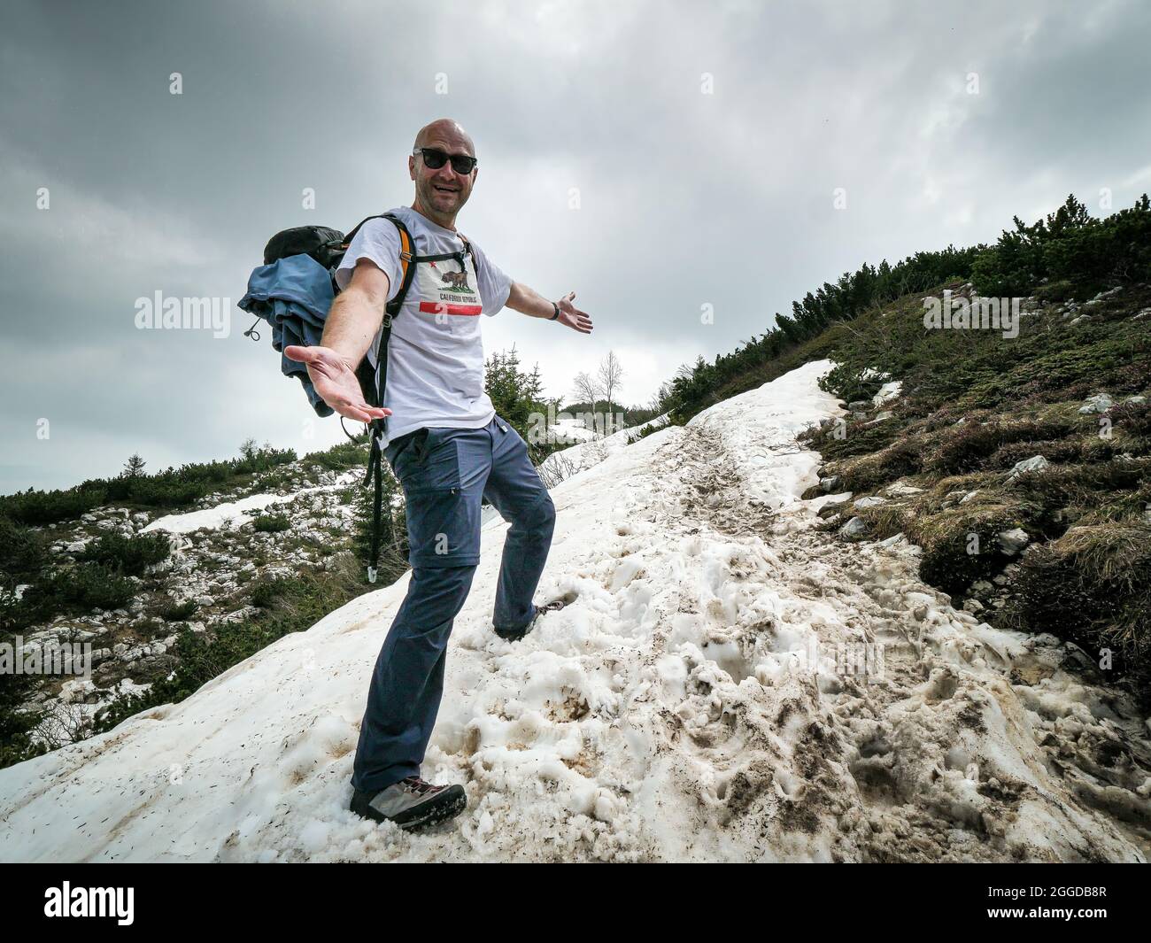 Happy Hiker on top of the mountain Stock Photo - Alamy