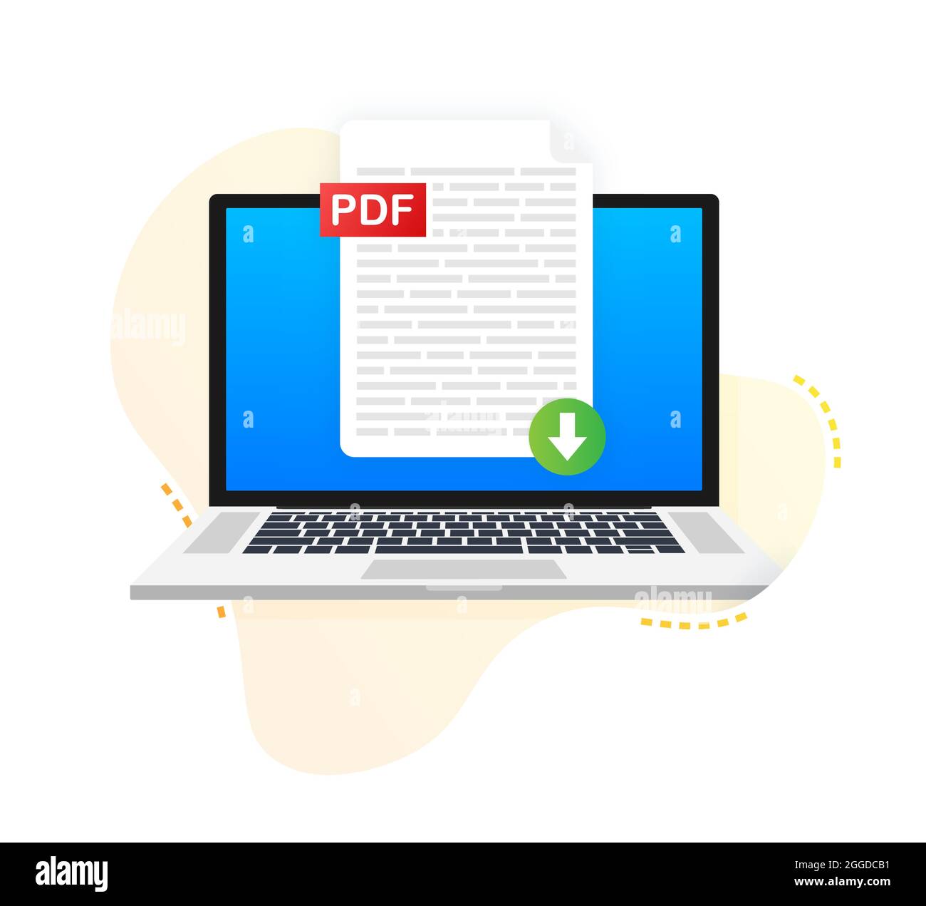 Download PDF button on laptop screen. Downloading document concept ...