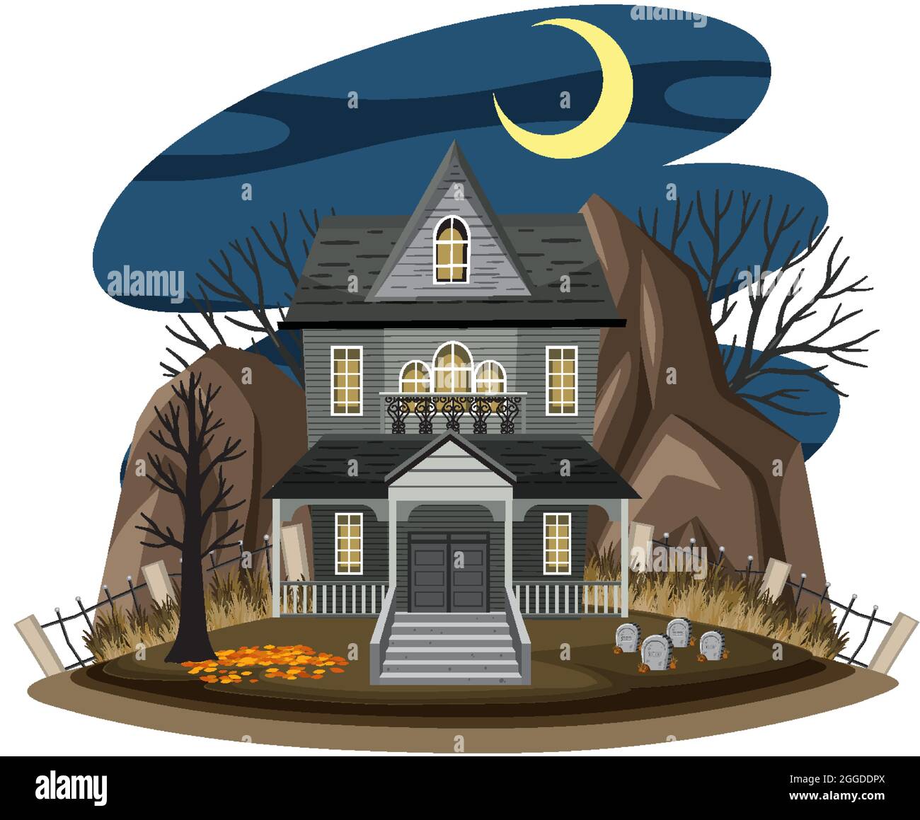 Haunted house at night scene illustration Stock Vector Image & Art - Alamy