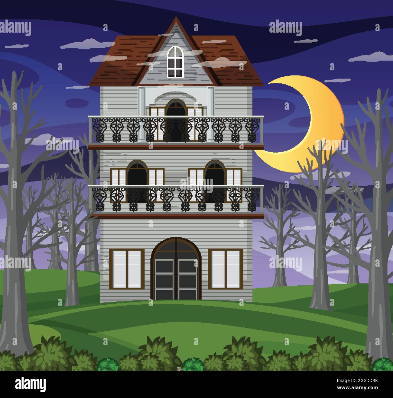 Scene with haunted halloween mansion illustration Stock Vector