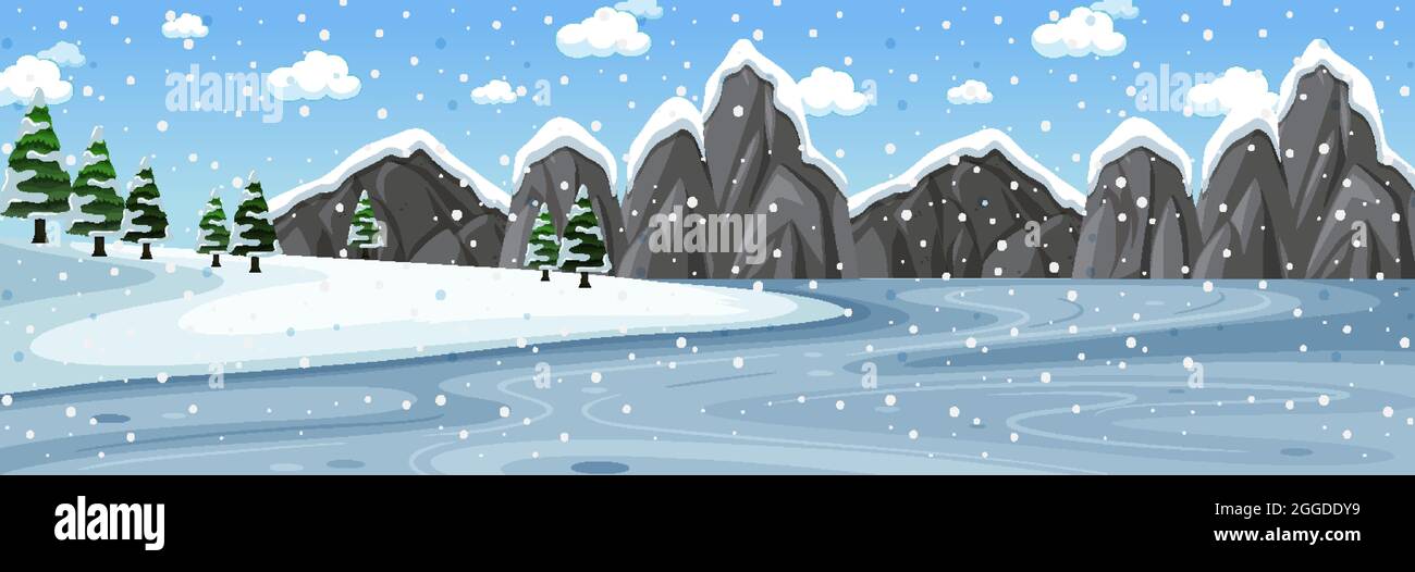 Winter scene with forest horizontal landscape illustration Stock Vector ...