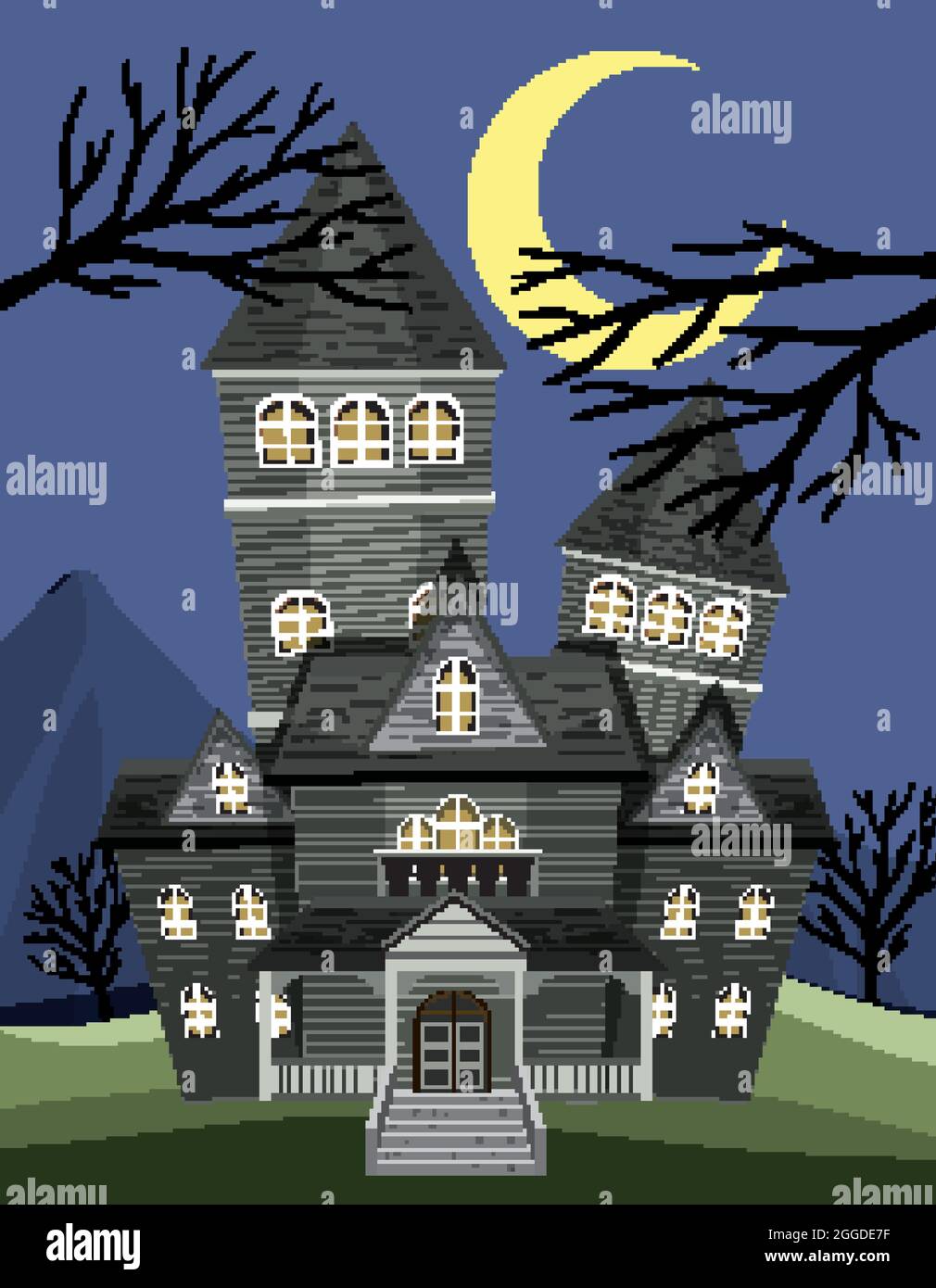 Haunted halloween mansion at night illustration Stock Vector Image ...