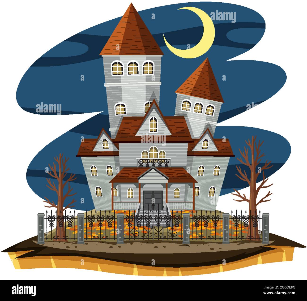 Haunted house at night scene illustration Stock Vector Image & Art - Alamy