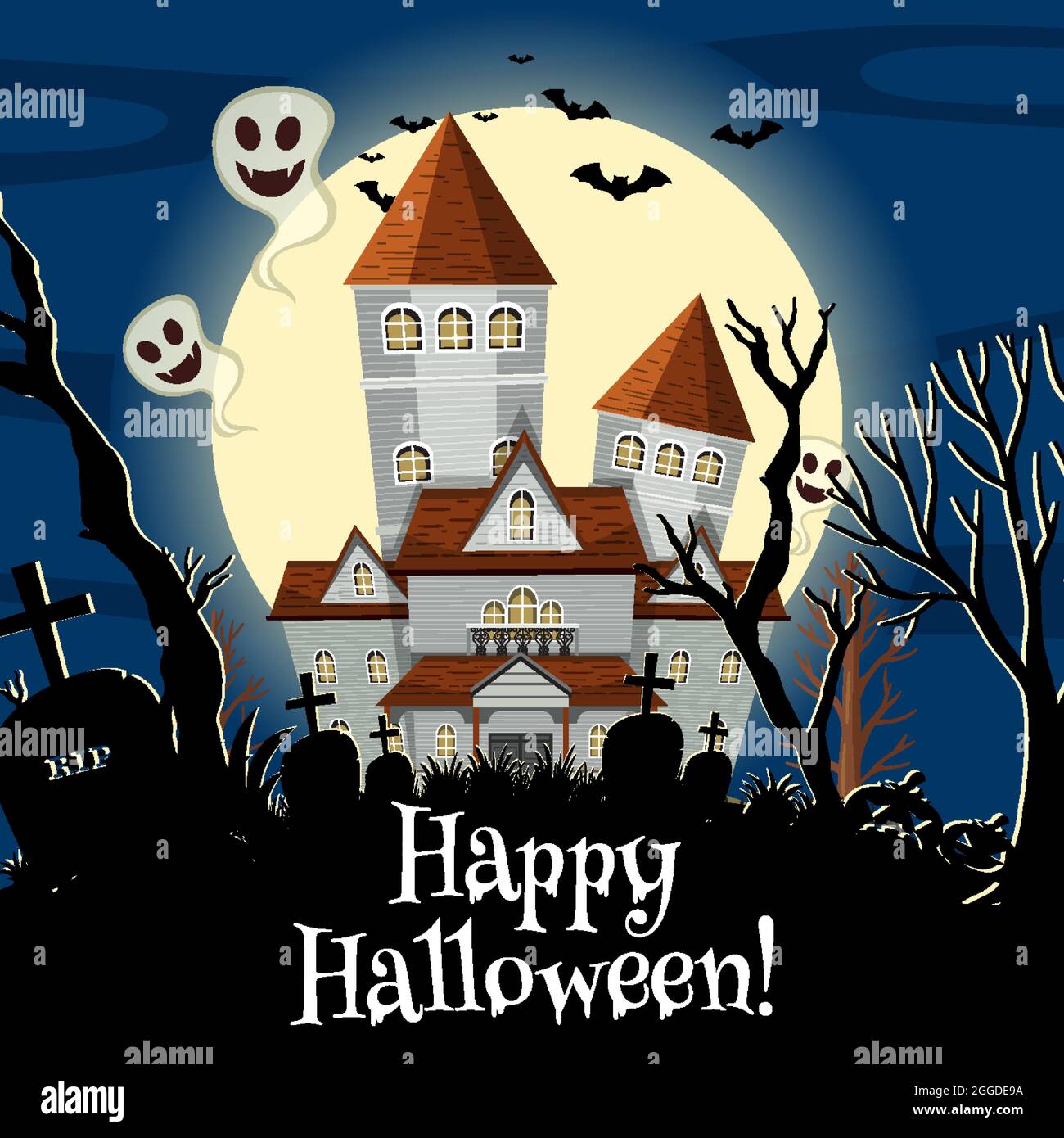 Haunted halloween mansion at night illustration Stock Vector Image ...