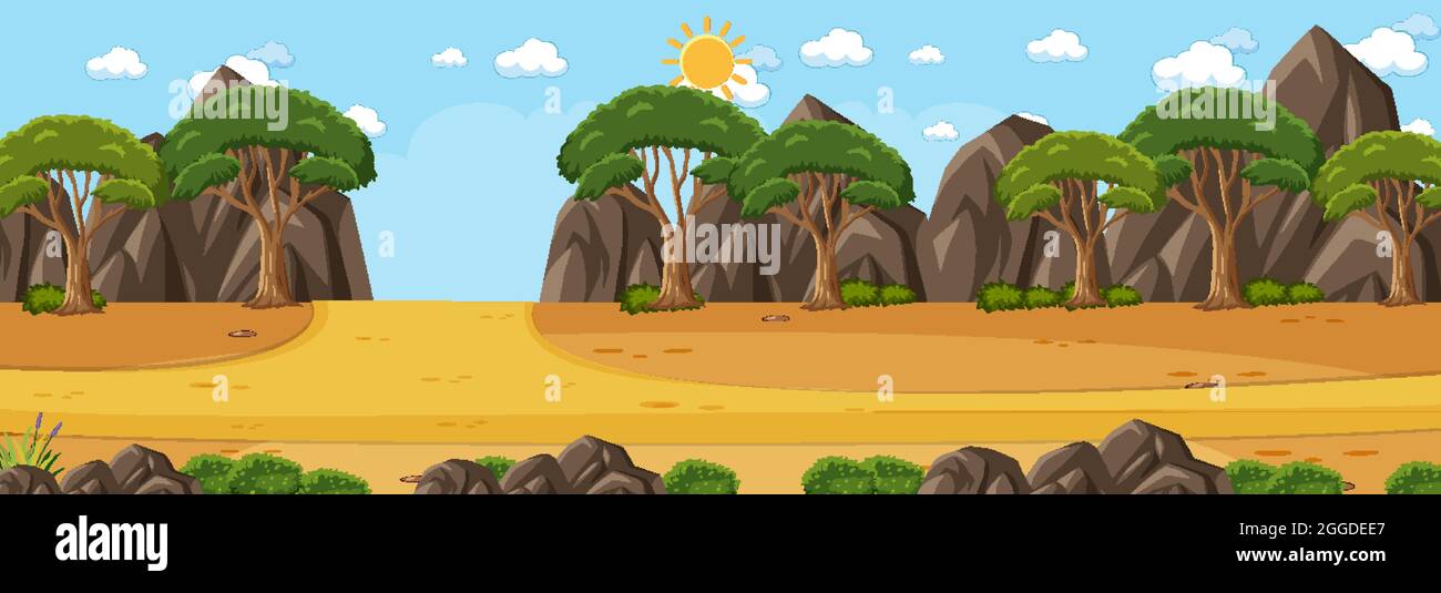 Panorama landscape scene with many trees illustration Stock Vector ...