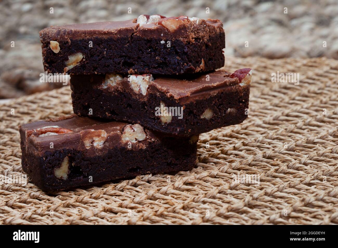 simple pecan nut and fudge brownies Stock Photo Alamy
