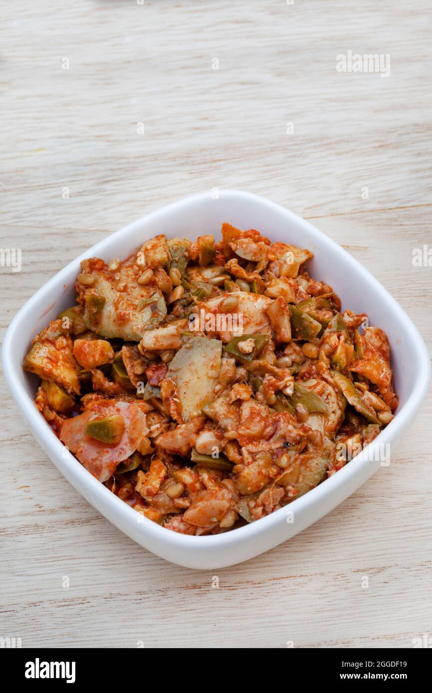 Traditional spicy green mango achar Stock Photo Alamy