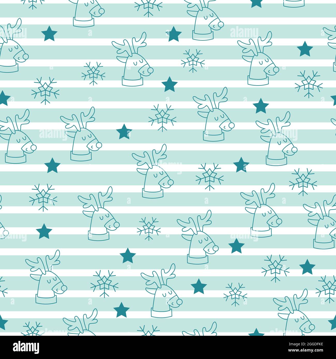 Beautiful christmas seamless pattern with gorgeous deers and snowflake. Vector illustration Stock Vector