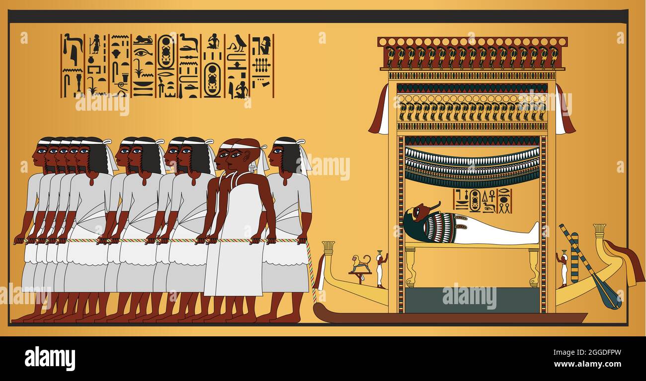 Detail of a wall of the interior of the tomb of Tutankhamun, vector illustration Stock Vector