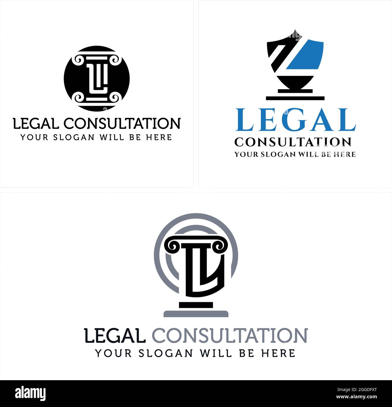 Business consulting law office with law pillar and shield icon vector