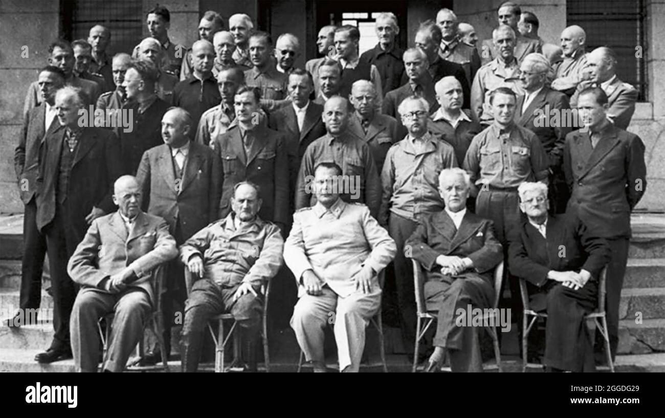 THE CLASS OF 45 - nickname for captured Nazis held at the Palace Hotel, Luxembourg in August 1945.. The codename for the holding operation was Ashcan.Herman Goering centre of front row. Stock Photo